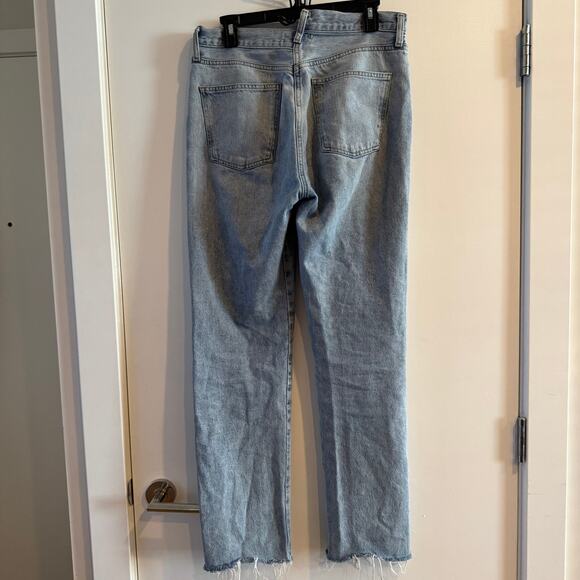 Agolde Criss Cross Straight Jeans Blue High-Rise Zip Button Raw Hem Pocket Sz 28 - Picture 3 of 6